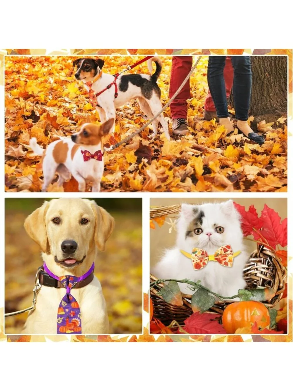 150 Pcs Adjustable Fall Dog Bow Ties & Neckties with Maple Leaves Design
